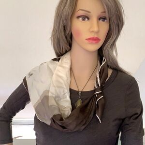 Vintage Marcus scarf brown tan silk made in Japan